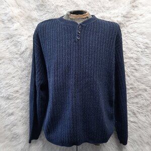 Vintage Bill Blass Mans Wool Blend Navy Blue Knit Pullover Sweater Size XXL